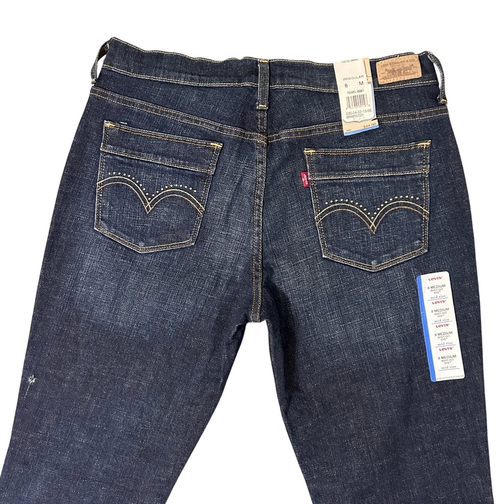 Levi 515 Bootcut Jeans Womens 8 M Dark Blue Mid Rise Studded Pocket 32x31 NWT